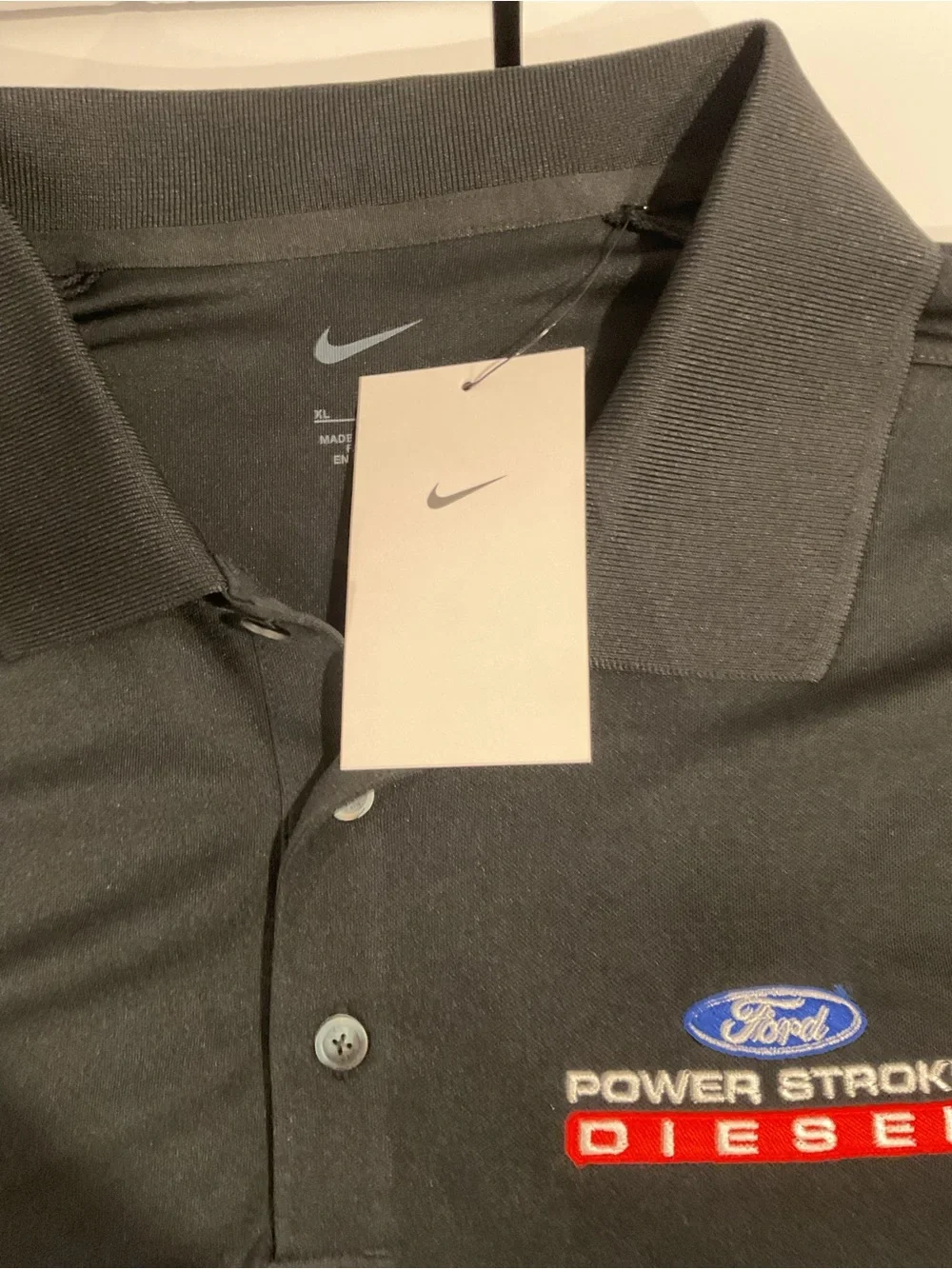 NWT Nike Dri-FIT Ford Power Stroke Diesel Polo Shirt Black XL Golf Performance